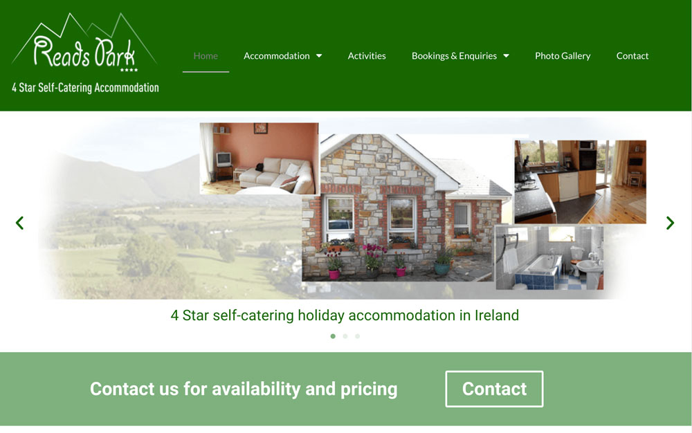 WEBSITE DESIGN READS PARK HOLIDAY ACCOMMODATION IN IRELAND